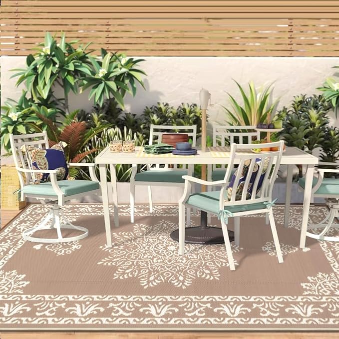 Yamaziot Outdoor Rug 9x12 Ft, Waterproof Plastic Straw Patio Rug, Reversible Backyard Carpet UV Resistant Portable RV Mat Clearance, Large Indoor Outdoor Rug for Patio, Porch, Deck, Balcony, Brown