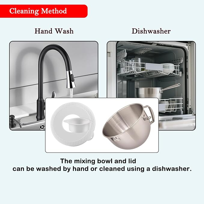 6Quart Stainless Steel Mixer Bowl with Bowl Lid Covers for Stand Mixers