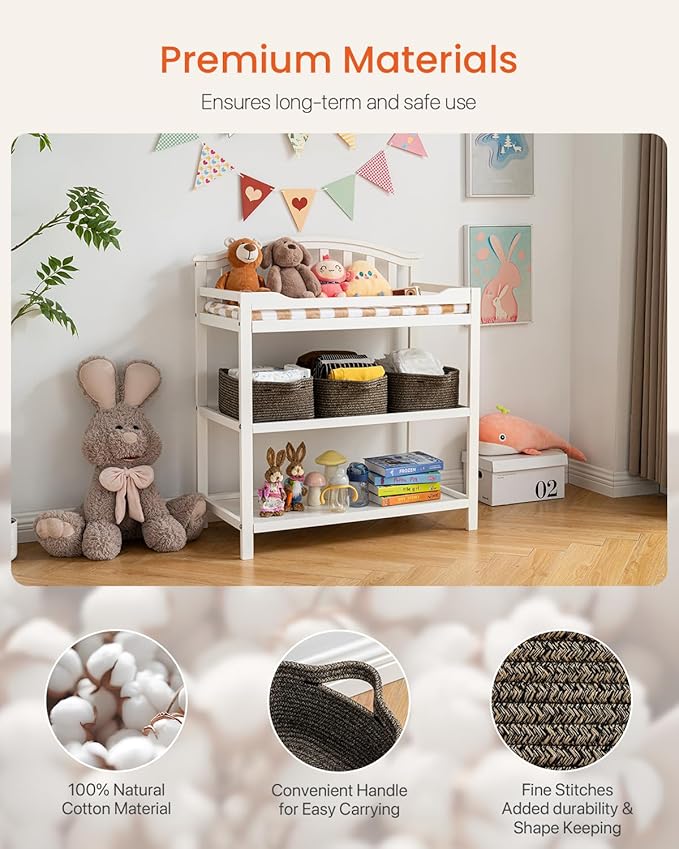 KALLAX Small Woven Basket, 14 x 10 x 5.6 Inches, Small Storage Baskets for Organizing, Gift Baskets Empty, Cute Rope Shelf Closet Storage Bins for Shelves, Dog Toy Basket, Black & Brown Mixed