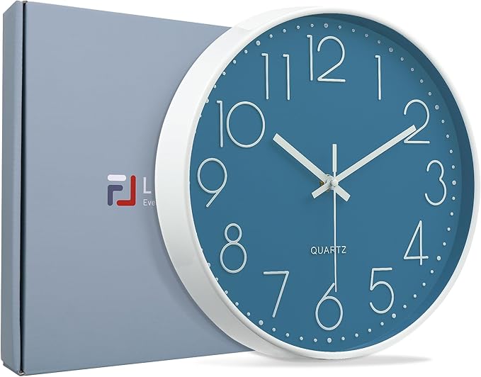 Lafocuse 12 Inch Silent Navy Blue Wall Clocks Battery Operated, Analog Wall Clock for Kitchen Living Room Bedroom Home Decor