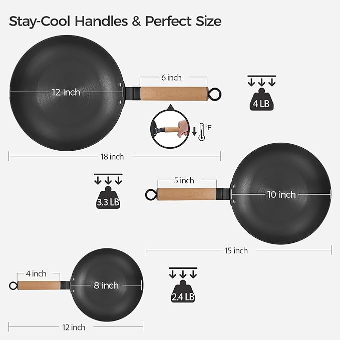 YUTANN Nonstick Frying Pans Set, Pre-seasoned Skillets Set 3 Pcs, 8" 10" 12" Cast Iron Skillet Set, Durable & Oven Safe to 500°F, Suitable for All Stovetops, PFAS & PFOA Free
