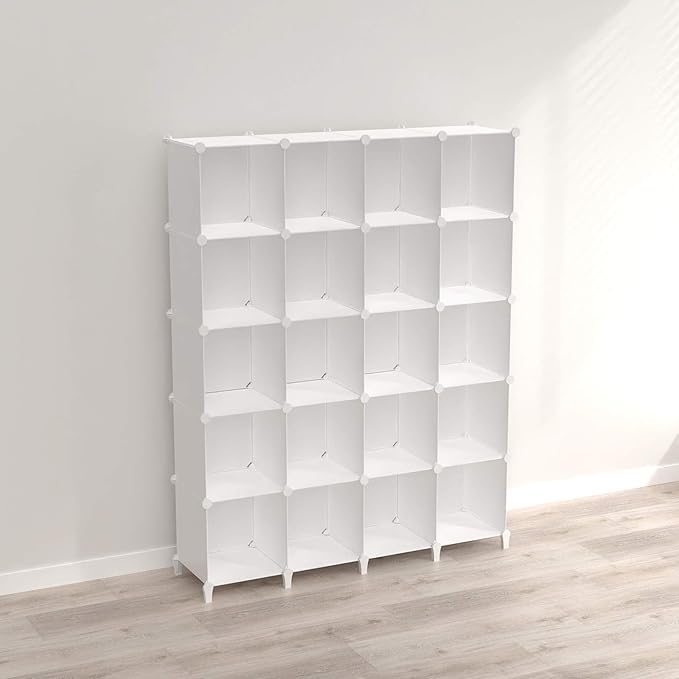 HOMIDEC 20-Cube Storage Shelf, Storage Bookcase Bookshelf with Metal Hammer, Storage Cubes Organizer Cabinet for Kids, Closet, Bedroom, Bathroom, (11.8x11.8x11.8 inch)