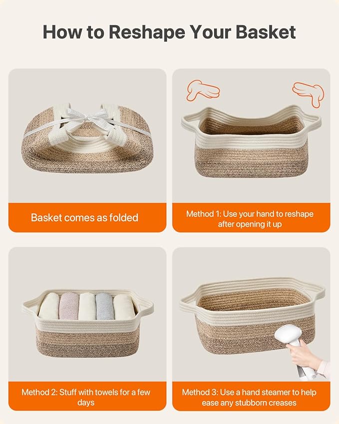 KALLAX Small Woven Basket, 14 x 10 x 5.6 Inches, Small Storage Baskets for Organizing, Gift Baskets Empty, Cute Rope Shelf Closet Storage Bins for Shelves, Dog Toy Basket, Gradient Brown