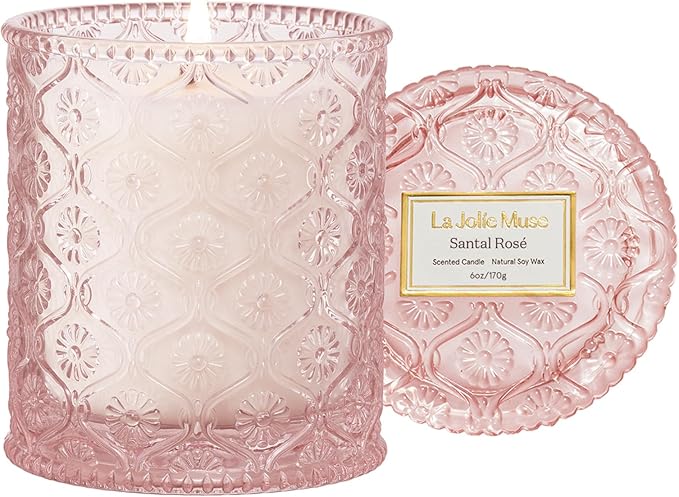 LA JOLIE MUSE Sandalwood Rose Candle, Scented Candles Gifts for Women, Natural Soy Candle, 6 oz 40 Hours Burn, Candles for Home Scented