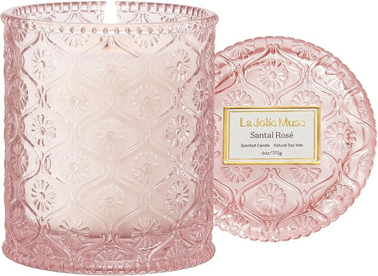 LA JOLIE MUSE Sandalwood Rose Candle, Scented Candles Gifts for Women, Natural Soy Candle, 6 oz 40 Hours Burn, Candles for Home Scented