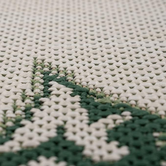 Tropical Outdoor Rug Jungle Leaves Design for Patio in Green Beige, Size: 5'3" x 7'7"