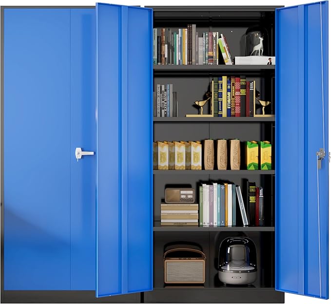 Greenvelly Metal Garage Storage Cabinet with Doors and Adjustable Shelves,72" Steel Lockable File Cabinet for Home Office,Garage,School(Black Blue,36" W x 18" D)