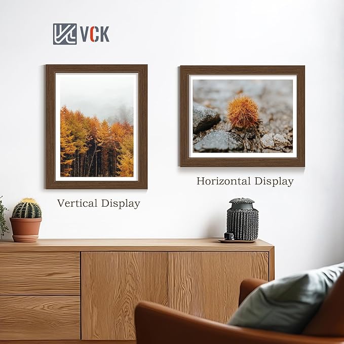 VCK 11x14 Picture Frame Set of 4 - Brown, Gallery-Quality Wood Poster Frames, 1.1-Inch Wide Border, Polished Plexiglass, Vertical or Horizontal Wall Display for Photo/Art/Prints, Brown