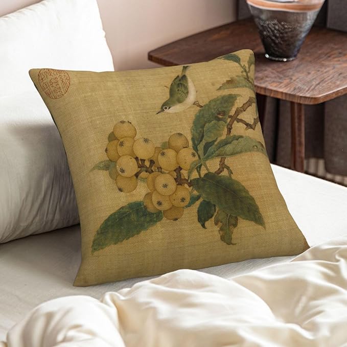 Vintage Rustic Chinoiserie Floral Bird Throw Pillow Covers 18x18 Inch Set of 2 Farmhouse Flowers Decorative Pillows Cover Retro French Country Cushion Case of Sofa Living Room Bedroom