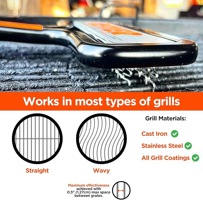The Boyer Brush™ - The Safest Grill Brush, Wire-Bristle Free, All-Metal Construction, Cast Aluminum Body, Stainless Steel Wire Spring Coil, Fire Resistant