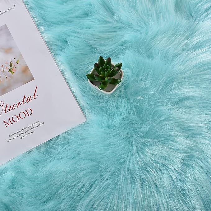Latepis Light Blue Shaggy Rugs for Bedroom 3x4 Faux Sheepskin Rug Teal Fur Rug for Living Room Fluffy Bedside Plush Boho Rugs Luxury Home Decor