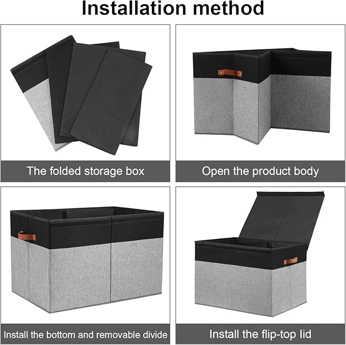 Large Toy Storage Box with Lid, Sturdy Toys Storage Chest Bin Organizer Basket with Dividers for Kids, Boys, Girls, Nursery, Closet, Bedroom, Playroom 26"x17" x17" (Black and Grey)