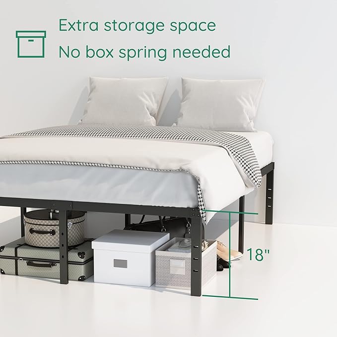 18 Inch California King Bed Frames Heavy Duty Metal Platform No Box Spring Needed, Maximum Storage, Easy to Assembly, Noise Free, Black