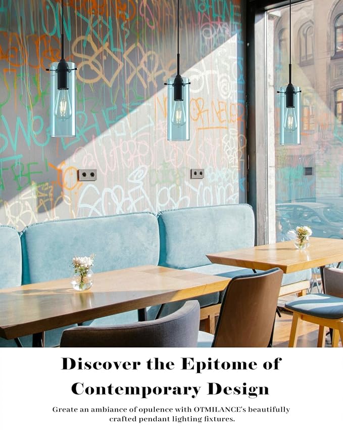 Blue Pendant Lights Kitchen Island 3 Packs, Blown Glass Pendant Light, Modern Glass Kitchen Pendant Light, Hanging Pendant Lights, Island Pendant Lights for Kitchen, Dining Living Bathroom