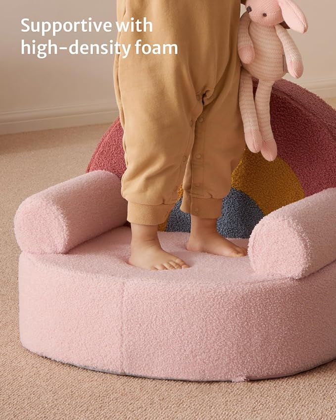 Blissful Diary Toddler Chair Comfy, Foam Kids Chair with Soft Teddy Plush, Toddler Reading Chair with Cute Arclet Designs- Blush Pink