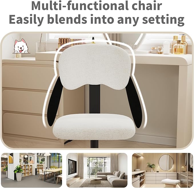 Puppy Shaped Back Kids Desk Chair, Adjustable Comfy Swivel Computer Chairs with Wheels for Kids, Cute Girls Students Vanity Chair for Bedroom Study