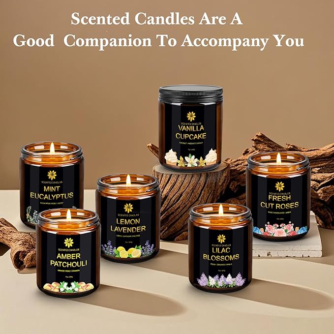 Scented Candles Set for Home, 6 Pack Scented Aromatherapy Candles for Women, 42.3 Oz 300 Hours Burning, Soy Wax Candle Gift Set with Lemon Lavender, Idea for Birthday, Anniversary, Mother's Day