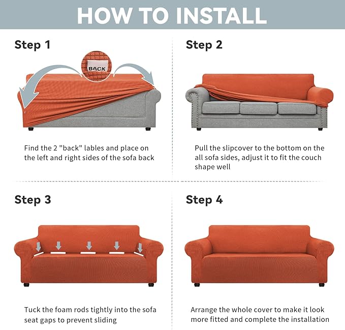 LURKA Stretch Oversized Sofa Slipcovers 1 Piece Couch Covers for 3 Cushion Couch Sofa Furniture Protector Full Sofa Covers with Elastic Bottom for Kids and Pet (X-Large, Pumpkin)