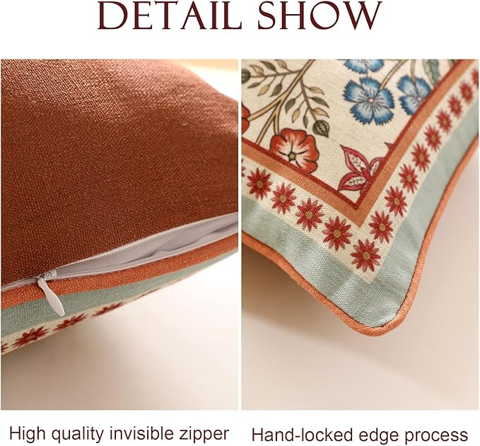 Throw Pillow Covers Set of 4,Cottage Rustic Farmhouse with Wild Flowers Pattern Linen Pillowcases,Decor Lumbar Square Round Pillows Cushion Cover for Couch Sofa Bed Chair Car