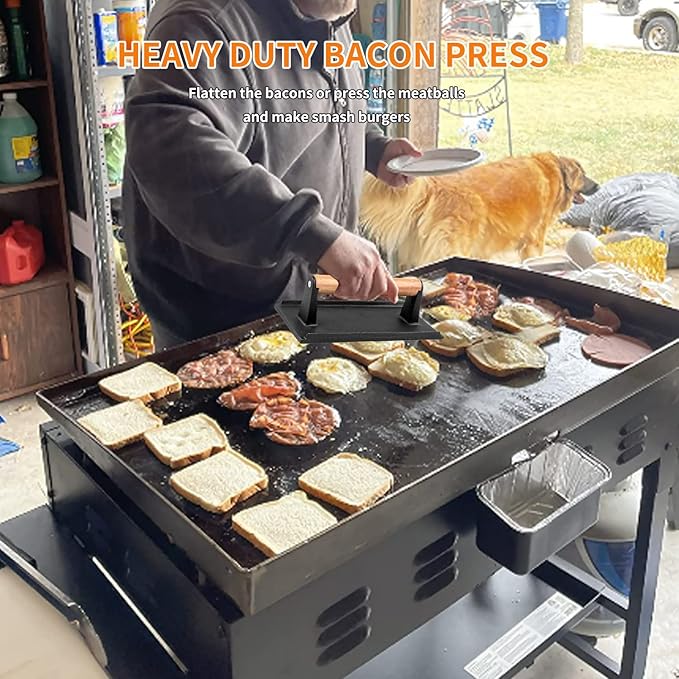 BBQ Accessories 12 Inch Round Stainless Steel Basting Cover - Cheese Melting Dome Rectangle Cast Iron Grill Press Kit for Hamburger Bacon Steak, Best for Blackstone Camp Chef Flat Top Griddle Grill