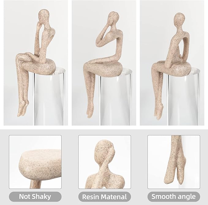 Thinker Statue Gold Decor Abstract Art Sculpture, Golden Resin Collectible Figurines for Home Living Room Office Shelf Decoration,Great Gifts Ideas (Sitting Posture-Sandstone)