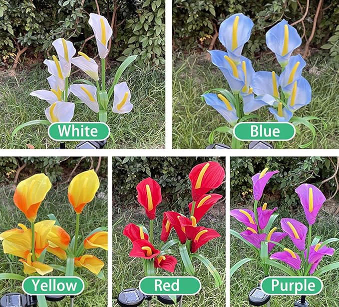 Veesee Solar Garden Lights - Outdoor Stake Lights with Calla Lily Design, Decorative for Lawn, Yard, Patio & Landscape (White, 2Pack)