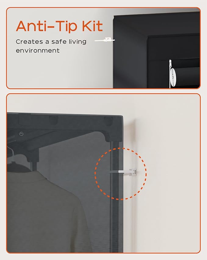 Clothes Rack, Portable Closet, 54.7 Inch Large Capacity Wardrobe Closet with Cover, Clothes Storage Organizer with Shelves and 3 Hanging Rods, Easy to Assembly, Black PCT122B01