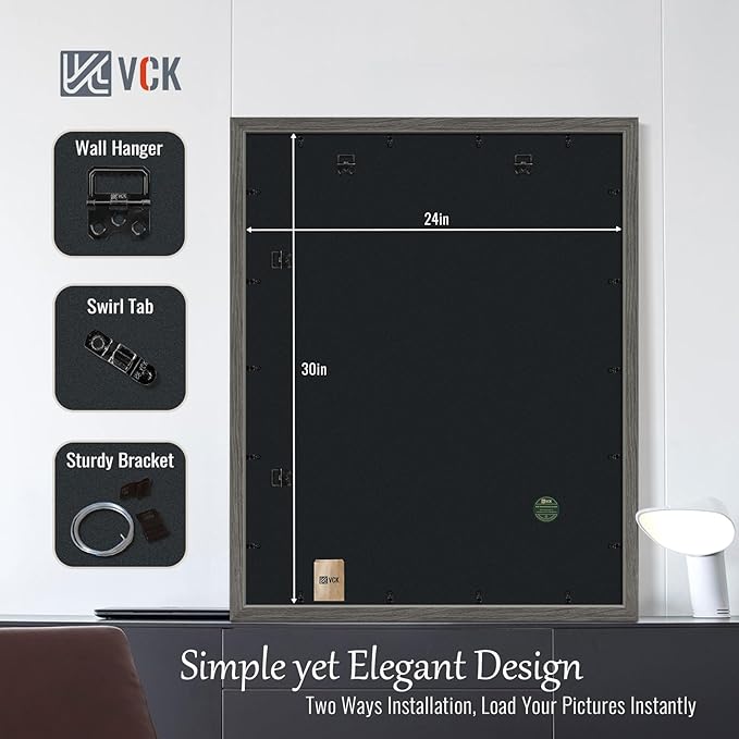 VCK 24x30 Poster Frame Set of 4 - Grey, Gallery-Quality Wood Picture Frames, 1.1-Inch Wide Border, Polished Plexiglass, Vertical or Horizontal Wall Display for Photo/Art/Prints, Grey