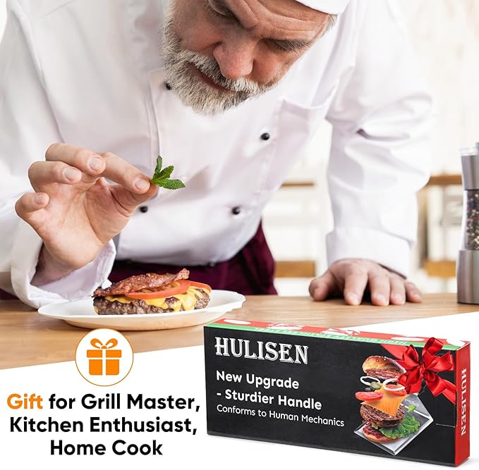 HULISEN Stainless Steel Large Grill Spatula - 6 x 5 Inch Heavy-Duty Metal Spatula with Cutting Edges, Kitchen Griddle Accessories, Smashed Burger Turner Scraper for BBQ Grill and Flat Top Griddle