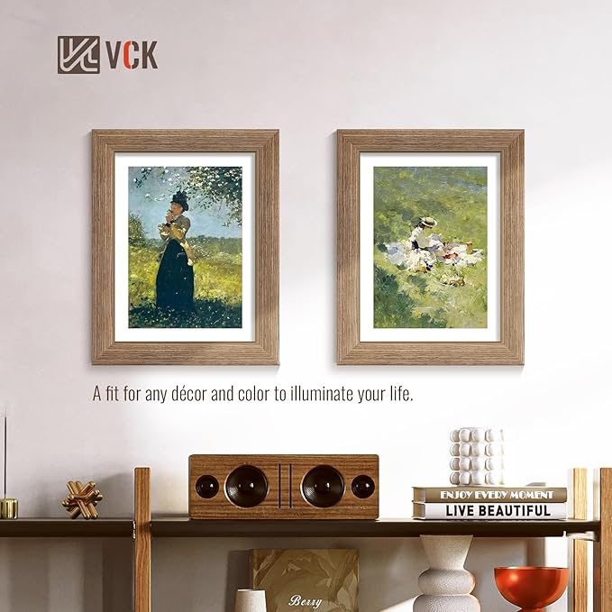 VCK 8.5x11 Picture Frame Set of 4 - Walnut, Gallery-Quality Wood Poster Frames, 1.1-Inch Wide Border, Polished Plexiglass, Vertical or Horizontal Wall & Tabletop Display for Photo/Art/Prints, Walnut