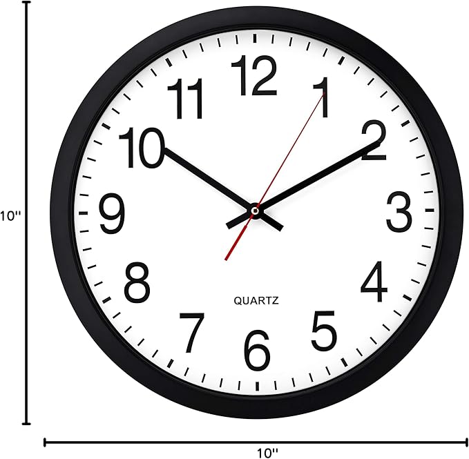 Bernhard Products Black Wall Clock, Silent Non Ticking - 16 Inch Extra Large Quality Quartz Battery Operated Round Easy to Read Home/Office/Business/Kitchen/Classroom/School Clocks