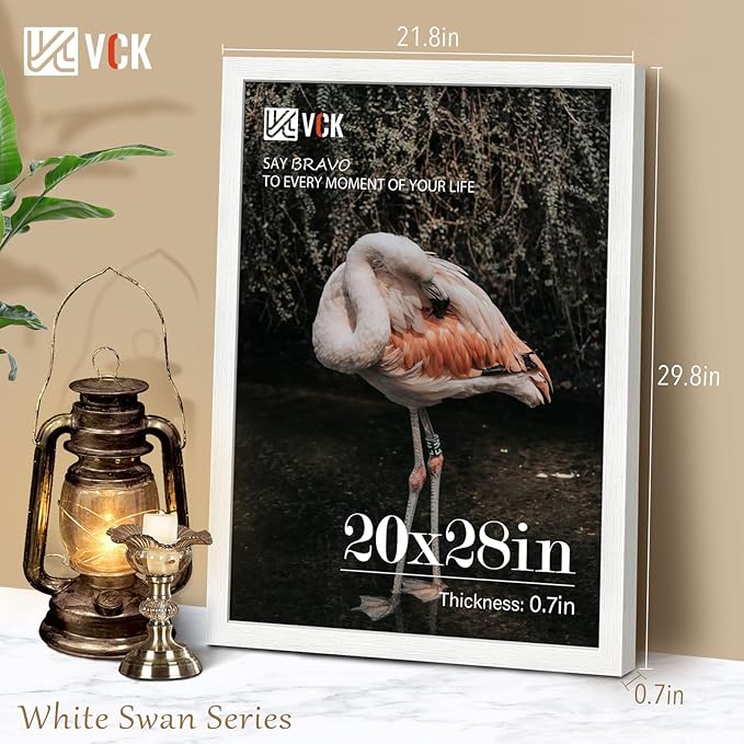 VCK 20x28 Picture Frame Set of 4 - White, Gallery-Quality Wood Poster Frames, 1.1-Inch Wide Border, Polished Plexiglass, Vertical or Horizontal Wall Display for Photo/Art/Prints, White