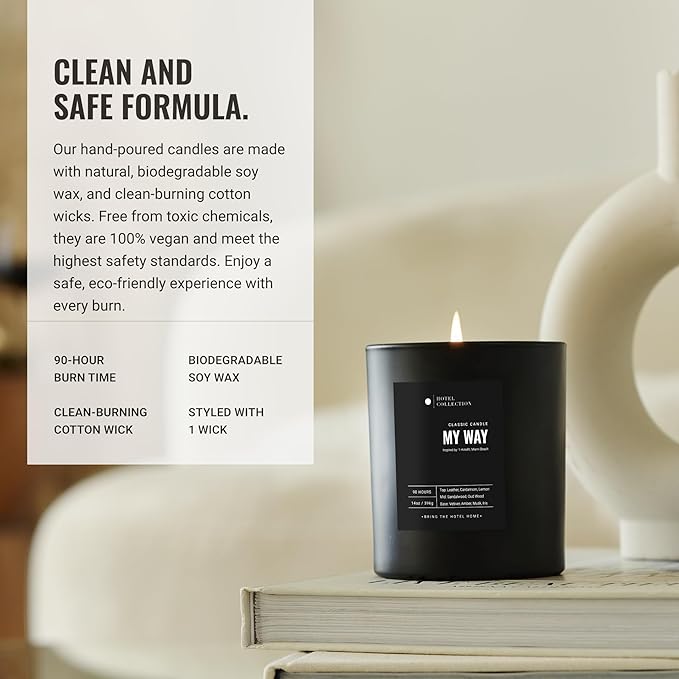 Hotel Collection - Black Velvet Single Wick Classic Candle - Hotel Inpsired Luxury Candle - 90 - Hours Burn Time - Hints of Blonde Woods, Rose, and Black Fig - 14 oz - Black