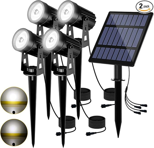 T-Sun Solar Spotlights - 4-in-1 Outdoor Waterproof Auto ON/OFF Solar Lights for Garden, Yard, Driveway, Pool Area (White)
