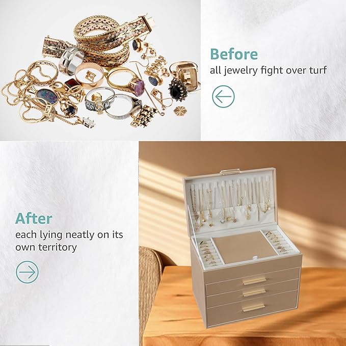 BOOVO Jewelry Boxes for Women, 5 Layer Jewelry Organizer with Necklace Hanger and Drawers, Large Jewelry Box for Earrings, Necklace and Bracelet Storage Gifts for Women and Girls (Gold, 5 Layer)