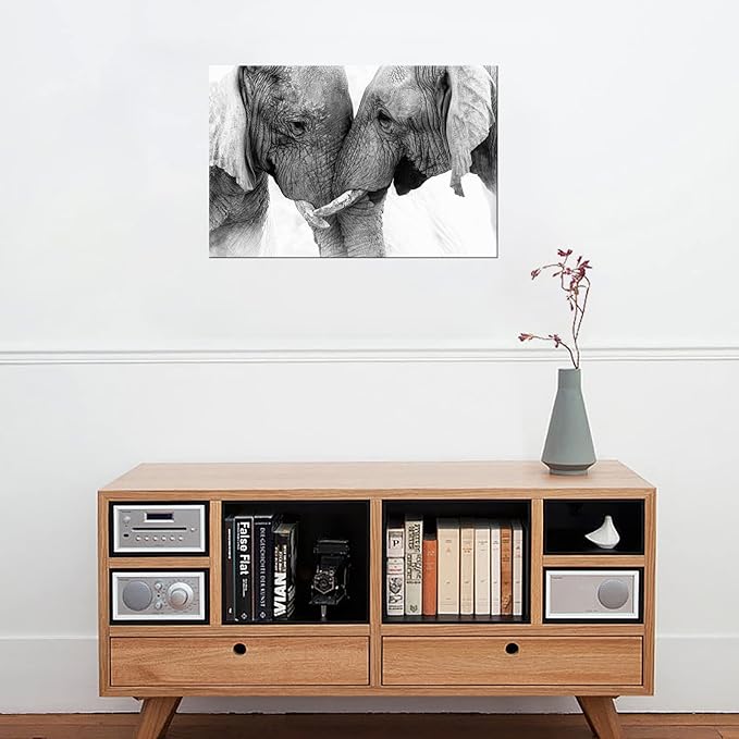 DZL Art D73069 Black and White Elephants Entwine Wall Art Canvas Painting Ready to Hang for Living Room Bedroom Office Wall Decor Home Decoration