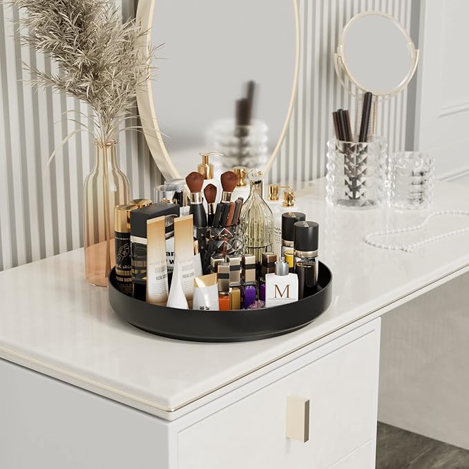 Ovicar Lazy Susan Turntable Organizer - 13 inch Rotating Spice Rack Metal Lazy Susan for Cabinet Pantry Kitchen Countertop Bathroom Refrigerator Table Storage, Black