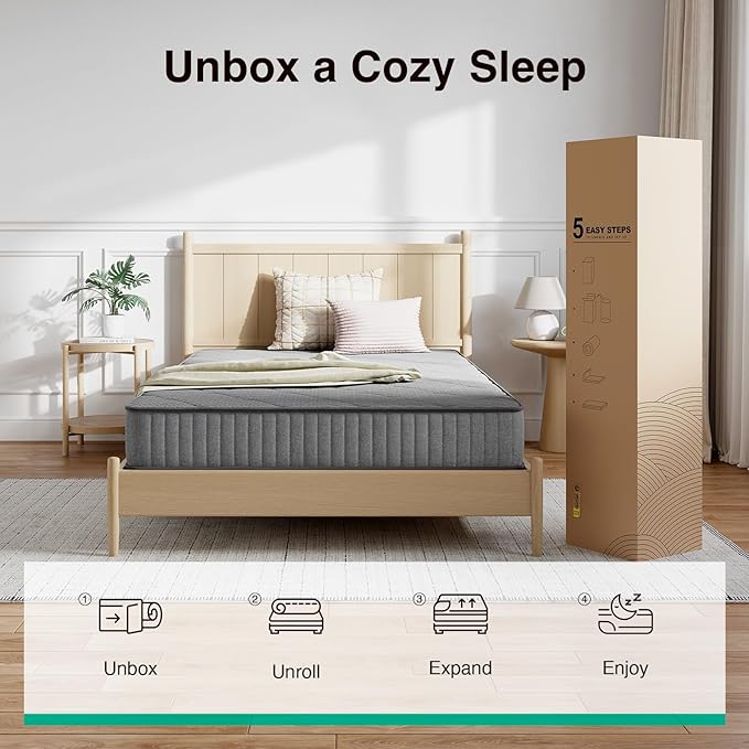 Novilla Queen Mattress, 8 Inch Queen Hybrid Mattress in a Box with Individual Pocketed Springs & Gel Memory Foam for Body Support & Back Pain Relief & Cool Night Sleep, CertiPUR-US Certified