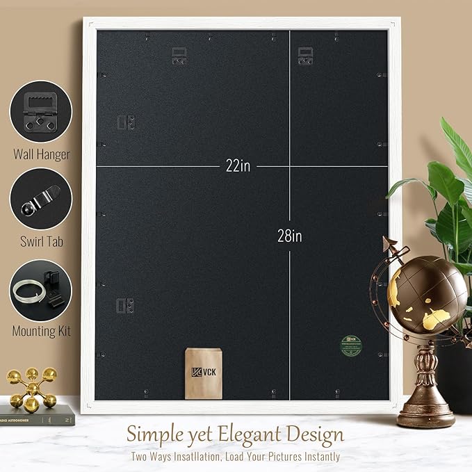 VCK 22x28 Poster Frame Set of 4 - White, Gallery-Quality Wood Picture Frames, 1.1-Inch Wide Border, Polished Plexiglass, Vertical or Horizontal Wall Display for Photo/Art/Prints, White