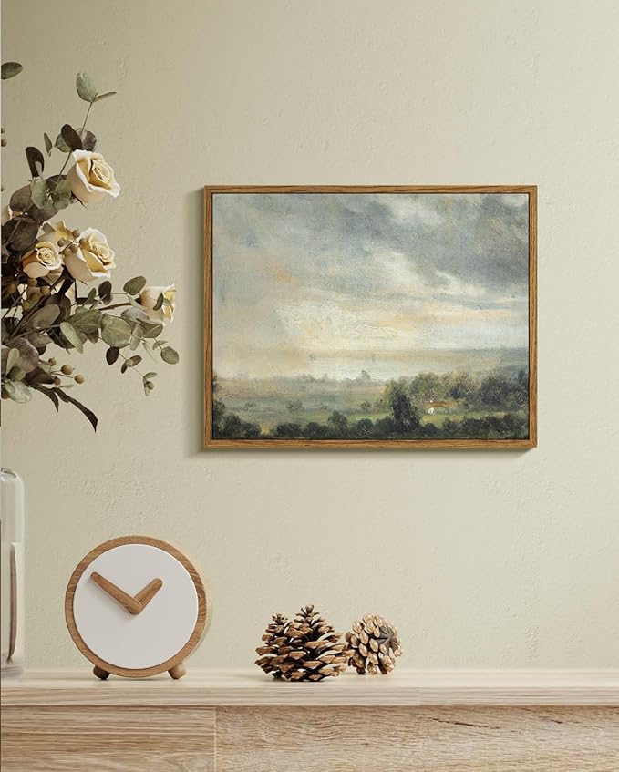 InSimSea Framed Canvas Wall Art Vintage Decor, High Cloudy Sky Landscape Canvas Art Wall Decor, Retro Room Decor for Bedroom Aesthetic, Farmhouse Bedroom Wall Decor, 11"x14"