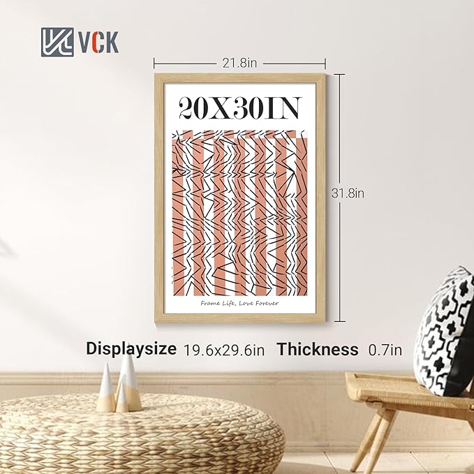 VCK 20x30 Poster Frame Set of 4 - Oak, Gallery-Quality Wood Picture Frames, 1.1-Inch Wide Border, Polished Plexiglass, Vertical or Horizontal Wall Display for Photo/Art/Prints, Natural Oak