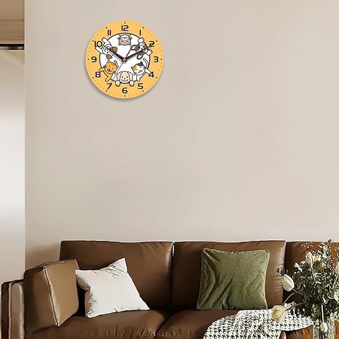 Wall Clocks,Dogs Circle Space Wall Clock Decorative,Cats Kitchen Wall Clock Battery Operated - 10 Inch Round Bathroom Clocks Silent Non-Ticking