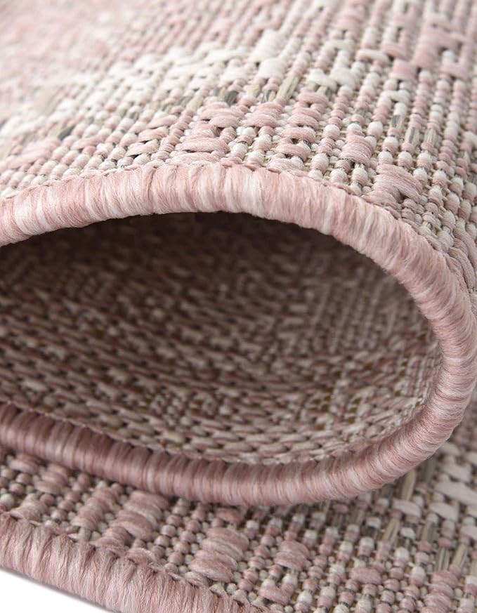 Unique Loom Outdoor Traditional Collection Area Rug - Valeria (10' x 13' 1" Rectangle, Pink/ Ivory)