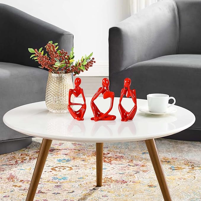 Thinker Statue Gold Decor Abstract Art Sculpture, Golden Resin Collectible Figurines for Home Living Room Office Shelf Decoration, Great Gifts Ideas (Red)