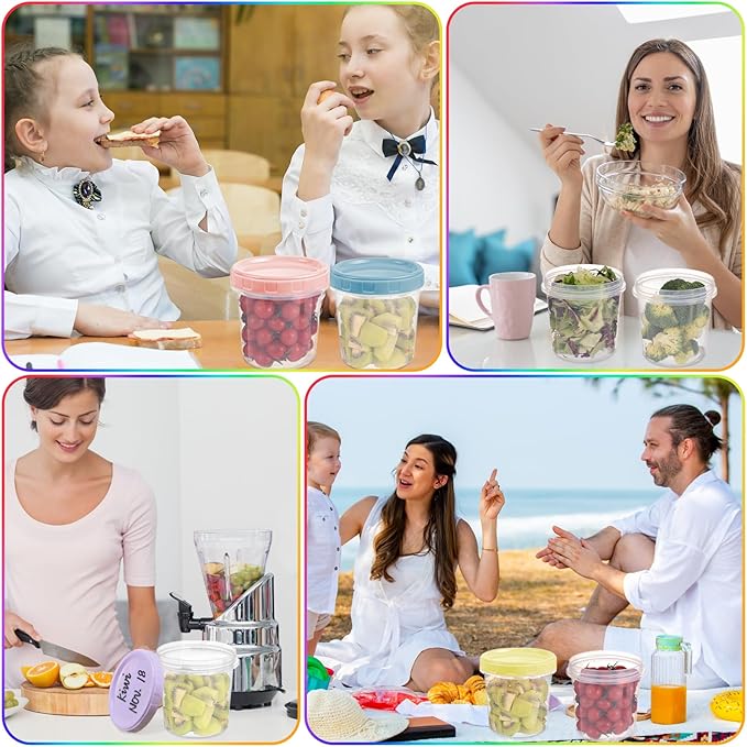 12pcs 32 oz Plastic Containers with Screw Top Lids, Reusable Clear Food Storage Containers with Pen and Brush, Leakproof Freezer Soup Containers, Microwave & Dishwasher Safe
