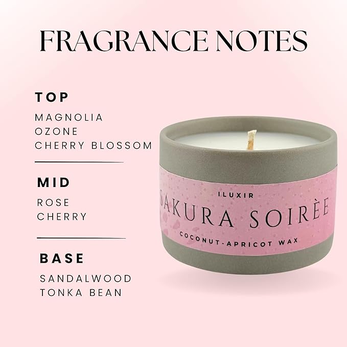Sakura Soiree Scented Candle – Cherry Blossom & Sandalwood Spring Fragrance, Hand-Poured Coconut-Apricot Wax – Long Burning Candles, Natural & Non Toxic, Fragrance Candles – Made in USA, 5 oz.