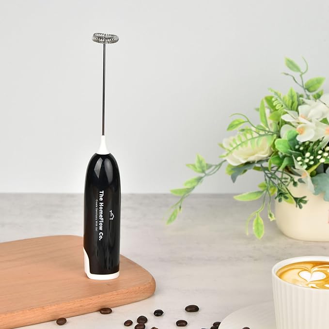 THC Handheld Milk Frother, Quick Electric Foam Maker for Coffee, Latte, Cappuccino, Matcha, Hot Chocolate, Portable Whisk Mixer Battery Operated (White & Black)