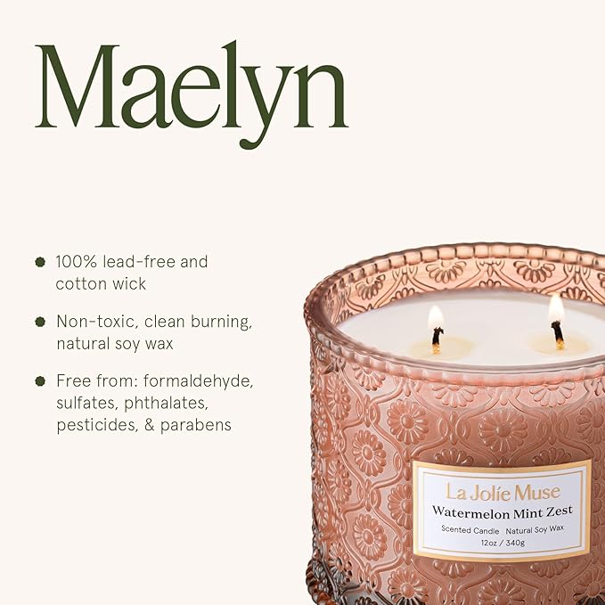 LA JOLIE MUSE Watermelon Mint Zest Scented Candle, Candles for Home Scented, Large 2-Wick Soy Candles, Luxury Jar Candle Gifts for Women & Men, 60 Hours Long Burning, 12oz