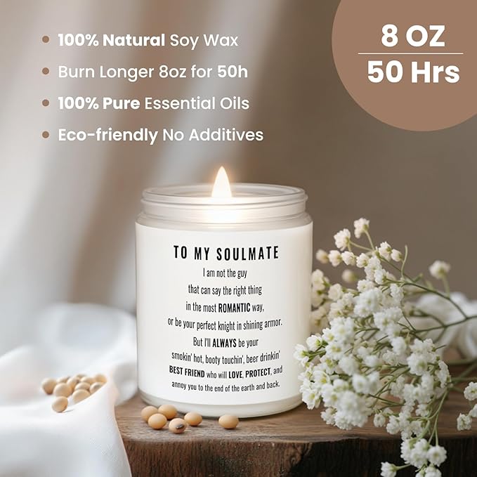 Gifts for Wife, Anniversary, Birthday Day Gifts for Wife from Husband, Mother's Day, Romantic Valentine's Gift for Girlfriend, Christmas, Just BecauseGifts, to My Soulmate Scented Candle,