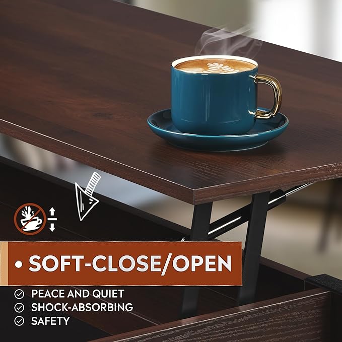 WLIVE Coffee Table, 41.3" Lift Top Coffee Table with 4 Wheels, Hidden Compartment, Storage Shelf and Lift Tabletop for Living Room, Reception Room, Espresso